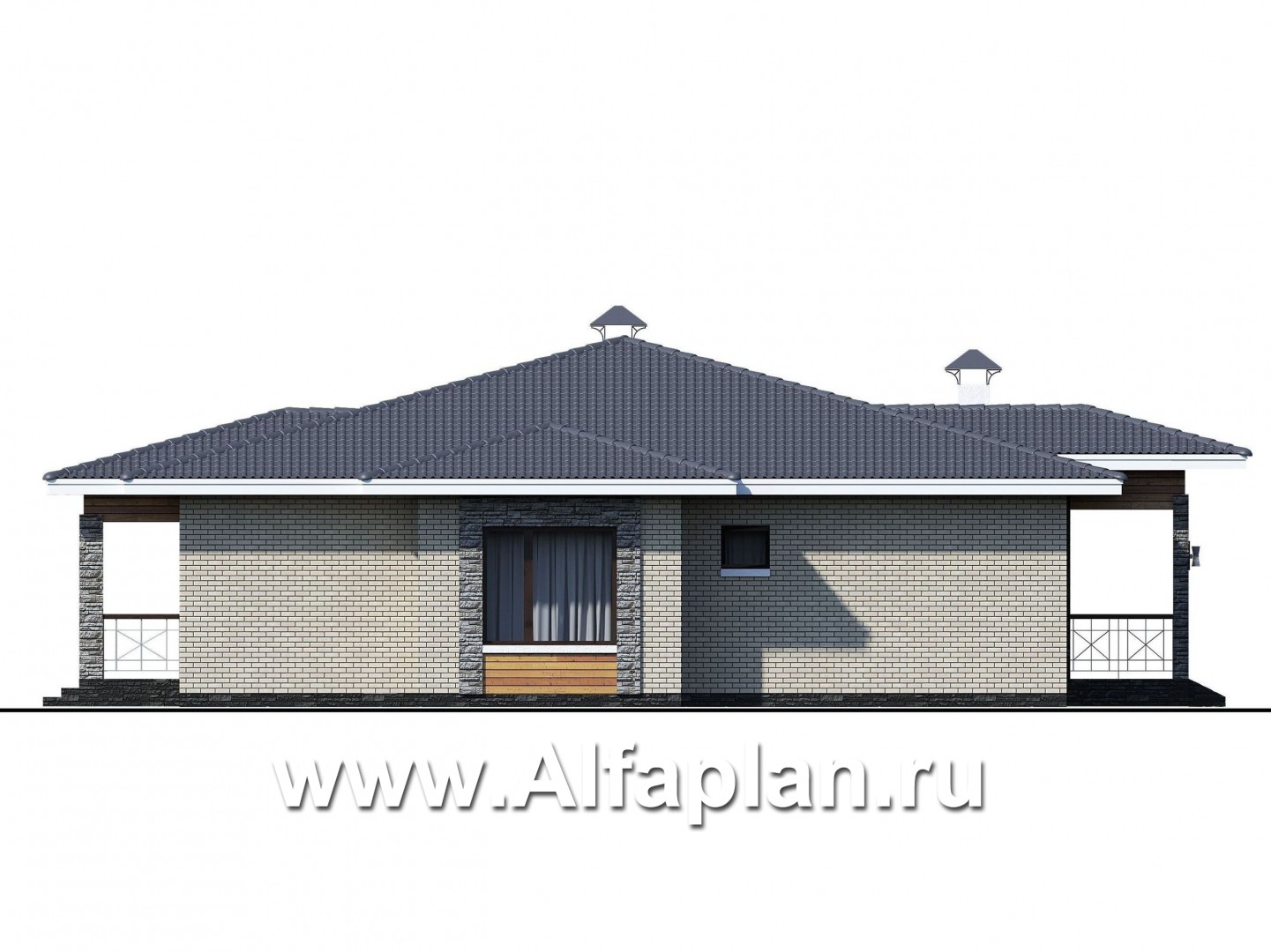 Проекты домов Альфаплан - «Аккорд» - просторный одноэтажный дом с симметричными фасадами - изображение фасада №4
