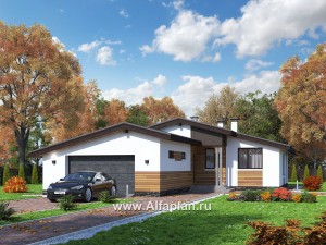 Проекты домов Альфаплан - «Калисто» - одноэтажный коттедж с гаражом на два автомобиля - превью основного изображения