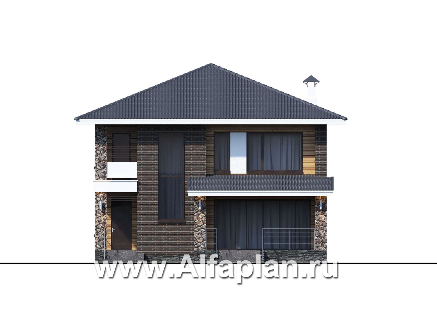 Проекты домов Альфаплан - «Эрго» - проект компактного дома 10х10м с удобной планировкой - изображение фасада №1