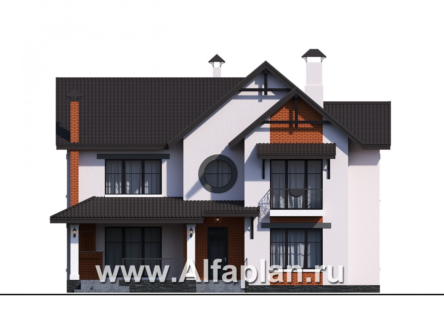 Проекты домов Альфаплан - «Сафо» - проект просторного дома для большой семьи - изображение фасада №1