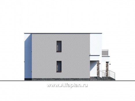 Проекты домов Альфаплан - «Серотонин» - проект современного хай-тек дома с плоской кровлей - превью фасада №2