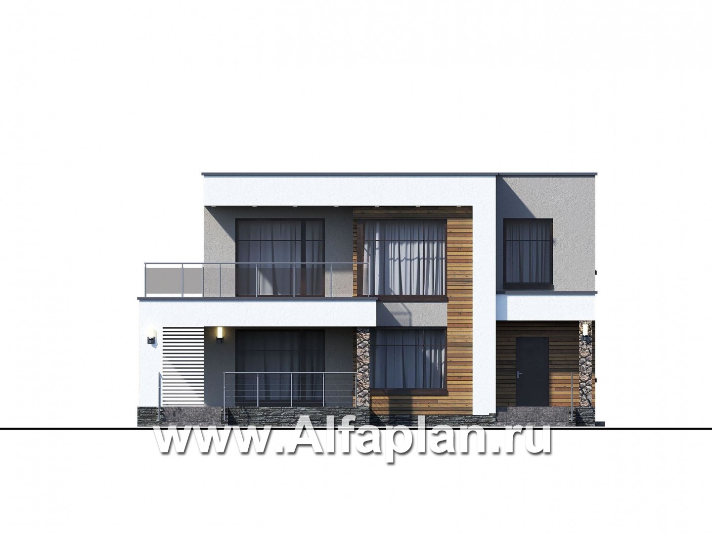 Проекты домов Альфаплан - «Серотонин» - проект современного хай-тек дома с плоской кровлей - изображение фасада №1
