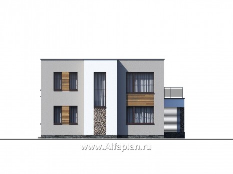 Проекты домов Альфаплан - «Серотонин» - проект современного хай-тек дома с плоской кровлей - превью фасада №3