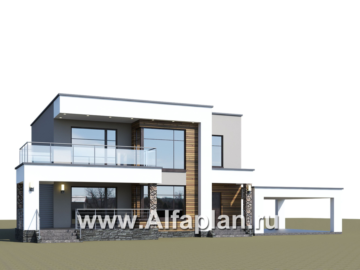Проекты домов Альфаплан - «Серотонин» - проект современного хай-тек дома с плоской кровлей - дополнительное изображение №1