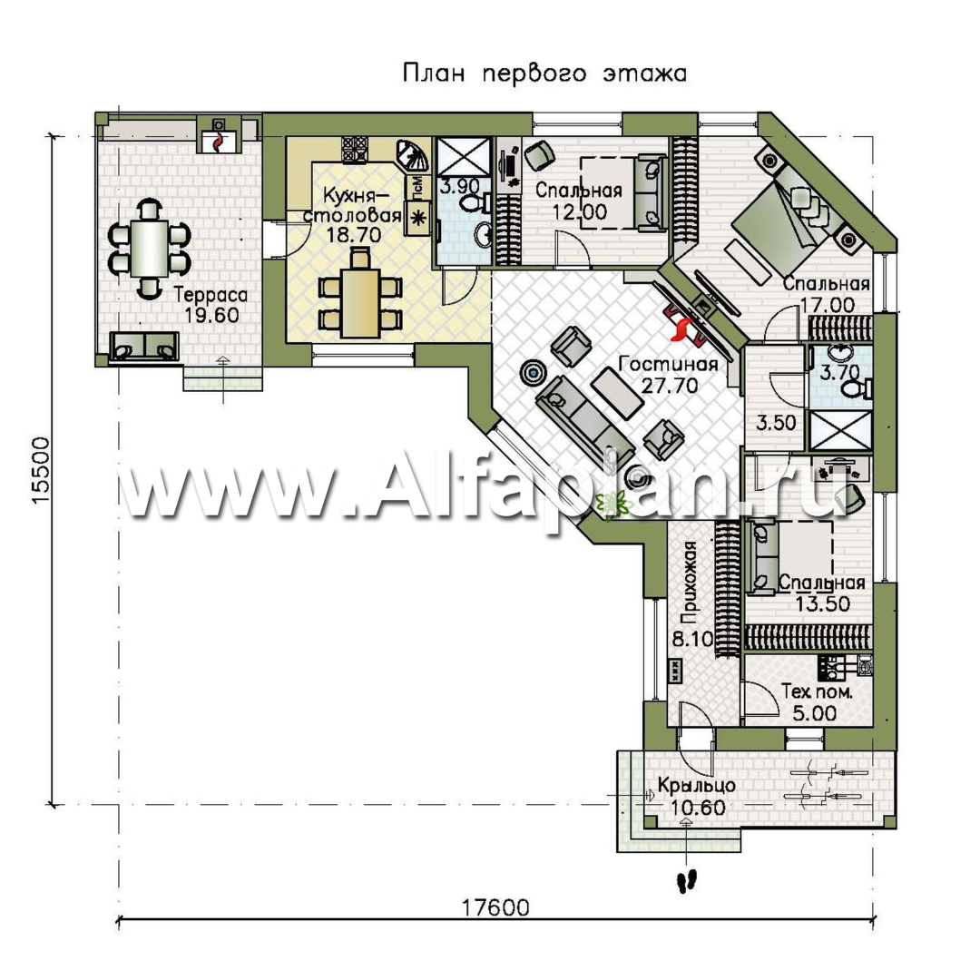 Проекты домов Альфаплан - «Квазар» - проект одноэтажного дома с диагональным планом - изображение плана проекта №1