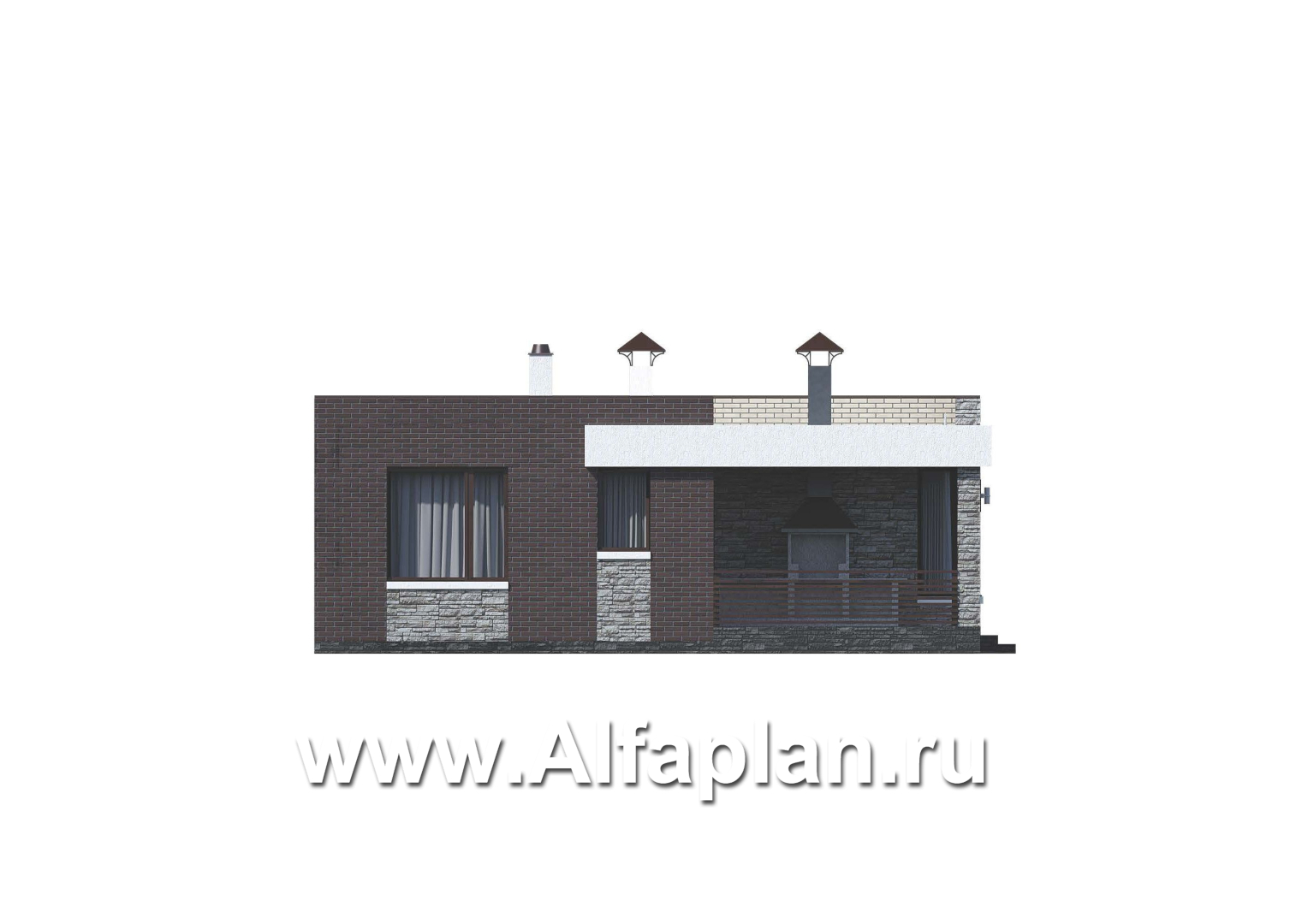Проекты домов Альфаплан - «Дега» - современный одноэтажный дом с плоской кровлей - изображение фасада №3