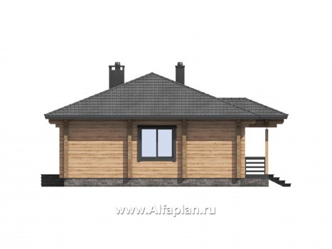 Проект одноэтажного дома из бруса, дача с террасой, 3 спальни - превью фасада дома