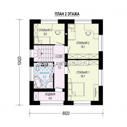 Проект двухэтажного дома, с кабинетом на 1 эт, для маленького  участка, в современном стиле - превью план дома