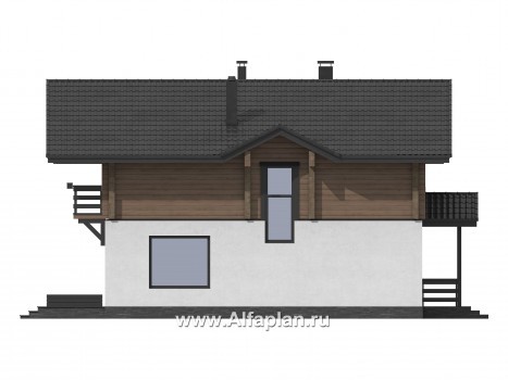 Проект дома с мансардой, с террасой и с балконом, из газобетона и бруса, в стиле шале - превью фасада дома