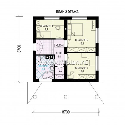 Проект двухэтажного дома из газобетона, планировка с кабинетом на 1 эт и с террасой, в современном стиле - превью план дома