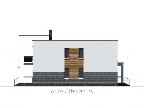 «Футура» - современный двухэтажный дом, с террасой и сауной, с плоской крышей, в стиле модернизм - превью фасада дома