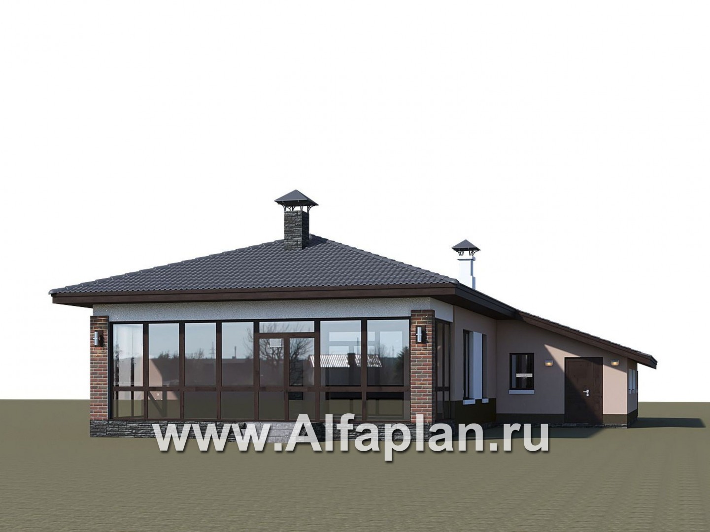Проекты домов Альфаплан - «Калиопа» -одноэтажный дом с большим гаражом и остекленной верандой - дополнительное изображение №2