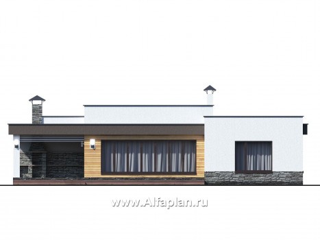 Проекты домов Альфаплан - «Ниагара» - современный одноэтажный коттедж с плоской кровлей - превью фасада №3