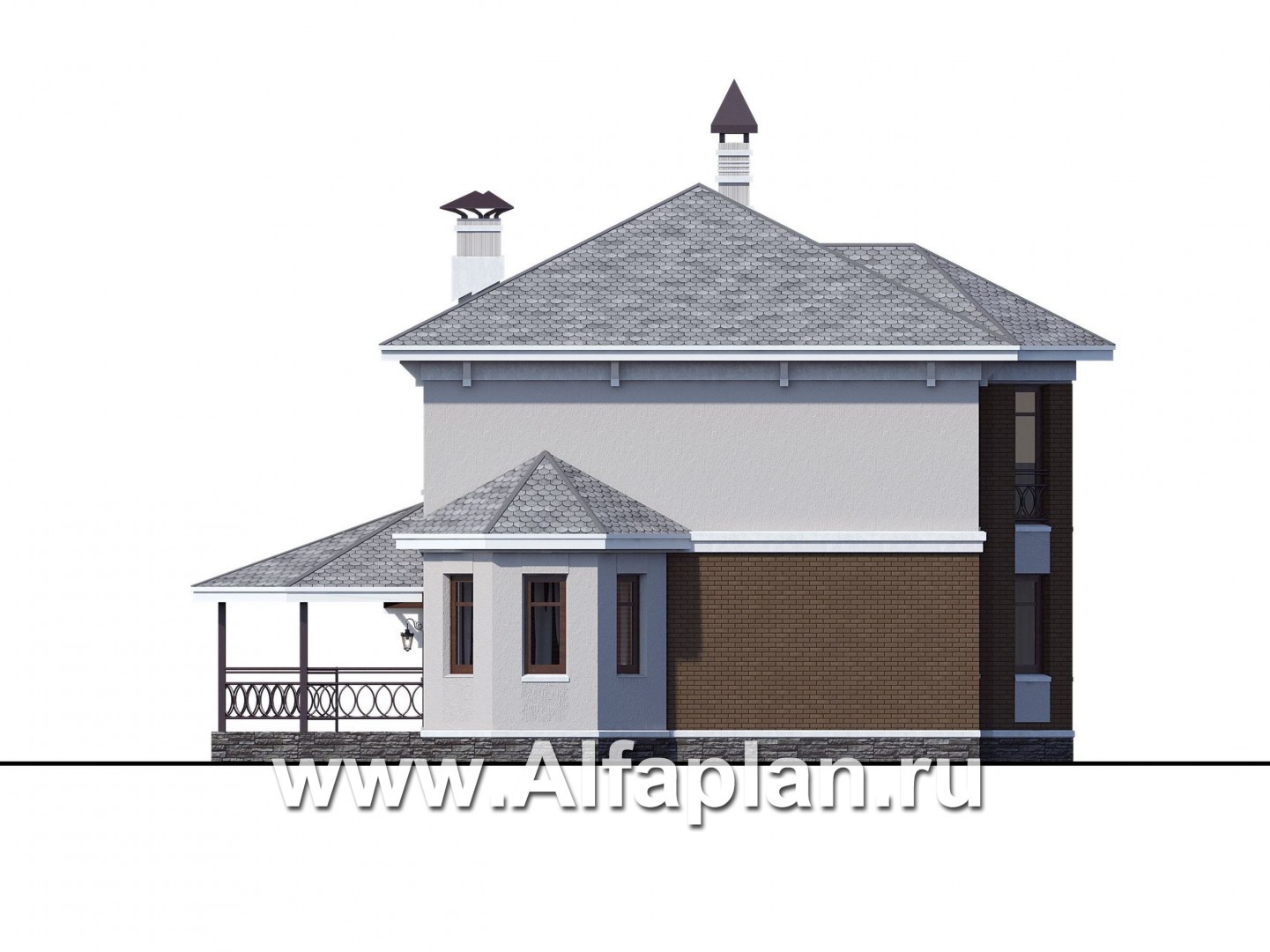 Проекты домов Альфаплан - «Классика»- двухэтажный особняк с эркером и большим гаражом - изображение фасада №3