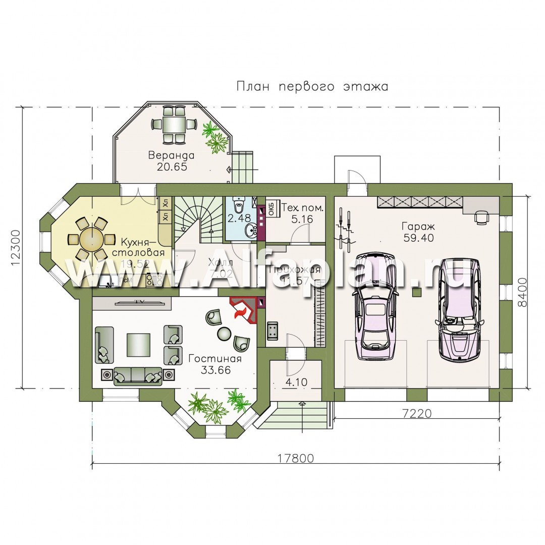 Проекты домов Альфаплан - «Классика»- двухэтажный особняк с эркером и большим гаражом - план проекта №1