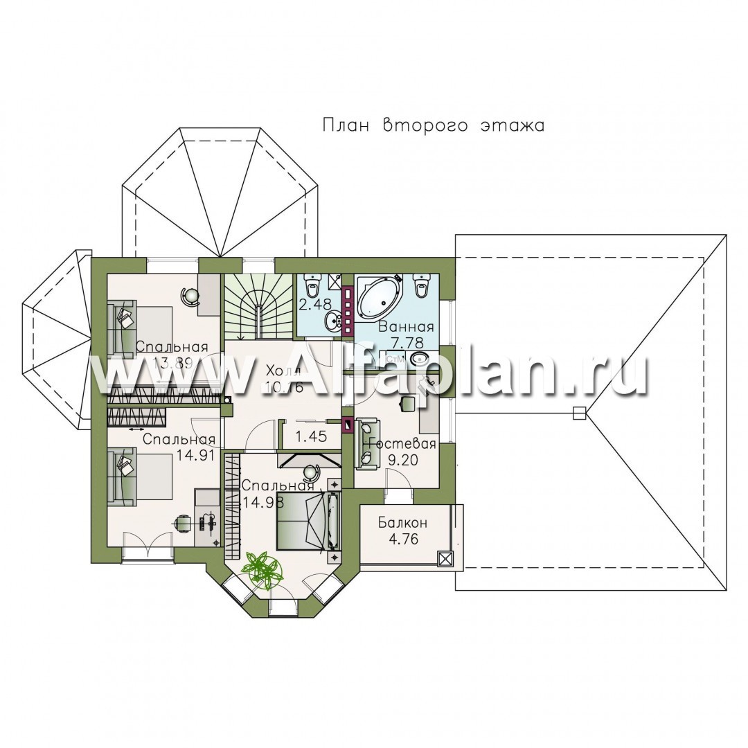 Проекты домов Альфаплан - «Классика»- двухэтажный особняк с эркером и большим гаражом - план проекта №2