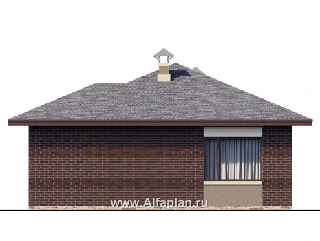 Проекты домов Альфаплан - «Дега» - проект одноэтажного дома из газобетона, с террасой, 2 спальни - превью фасада №2