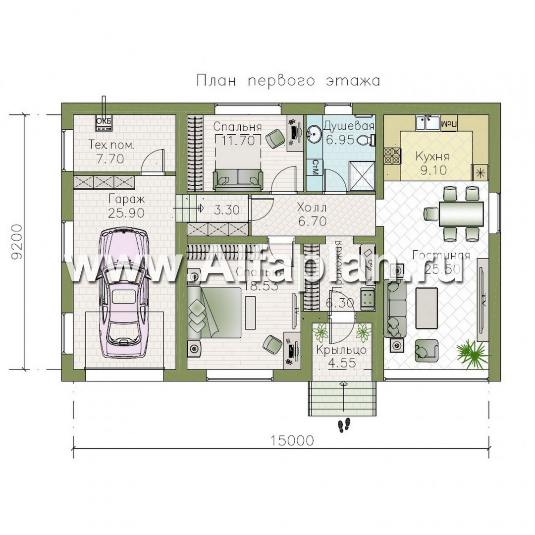 Проекты домов Альфаплан - "Вотчина" - проект одноэтажного дома в классическом стиле - план проекта №1
