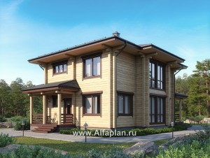 Проекты домов Альфаплан - Проект двухэтажного дома из клееного бруса - превью основного изображения
