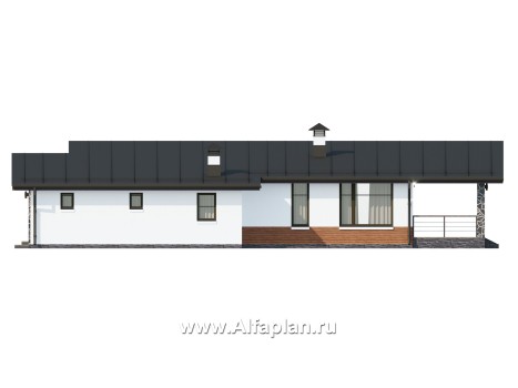 Проекты домов Альфаплан - "Свежесть" - проект одноэтажного дома из газобетона, с террасой и с гаражом, с односкатной крышей - превью фасада №2