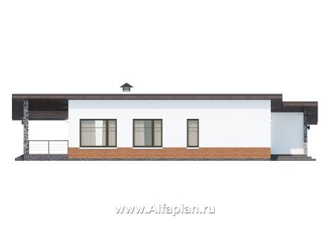 Проекты домов Альфаплан - "Свежесть" - проект одноэтажного дома из газобетона, с террасой и с гаражом, с односкатной крышей - превью фасада №3