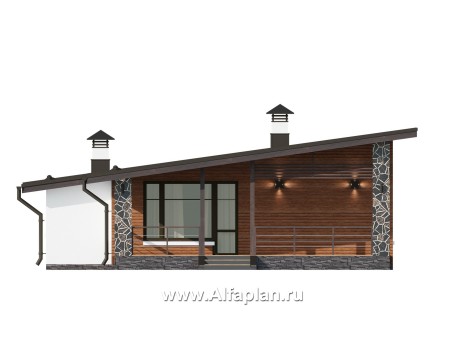 Проекты домов Альфаплан - "Свежесть" - проект одноэтажного дома из газобетона, с террасой и с гаражом, с односкатной крышей - превью фасада №4