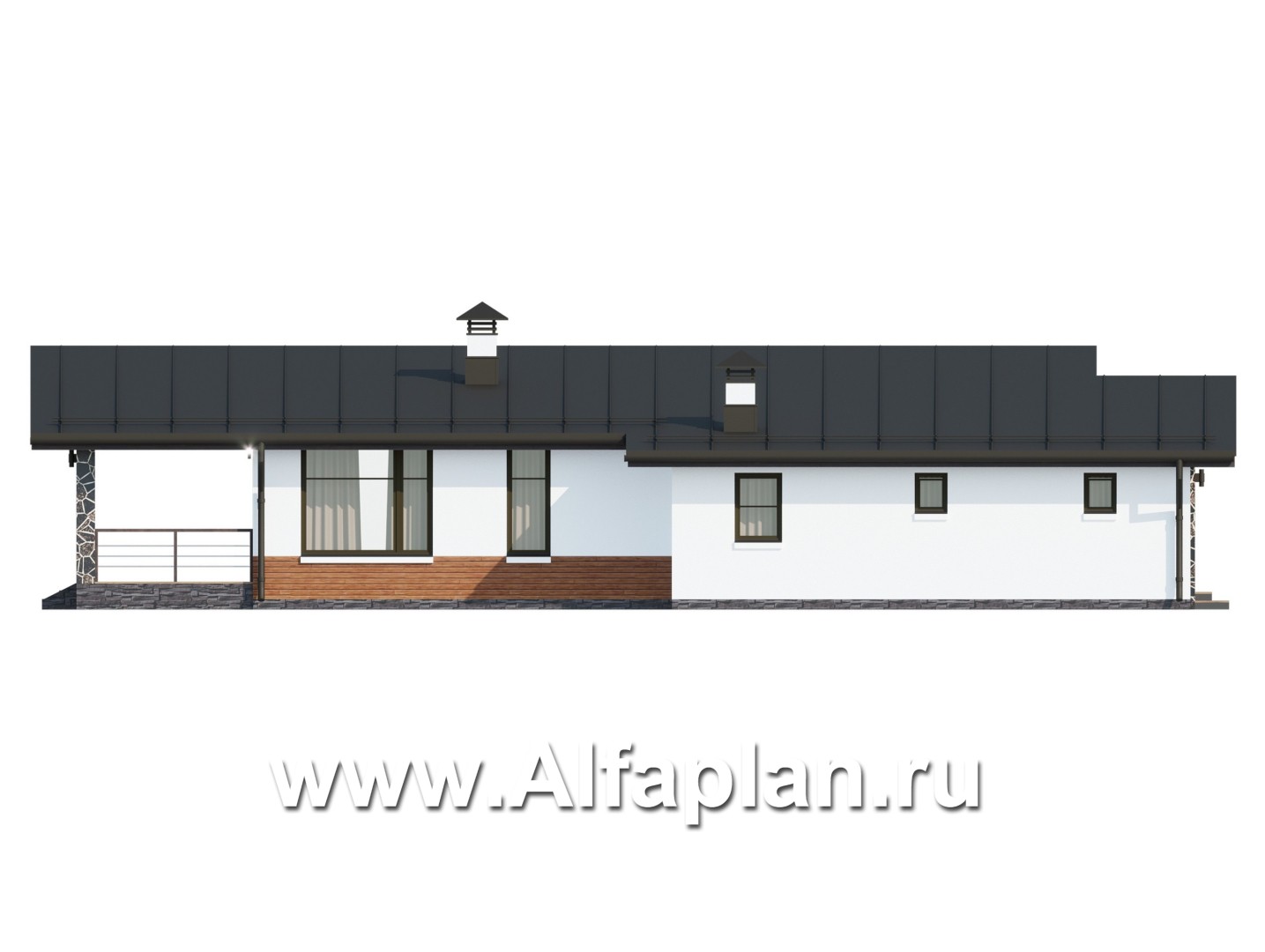 Проекты домов Альфаплан - Проект одноэтажного дома из газобетона, с гаражом - изображение фасада №3