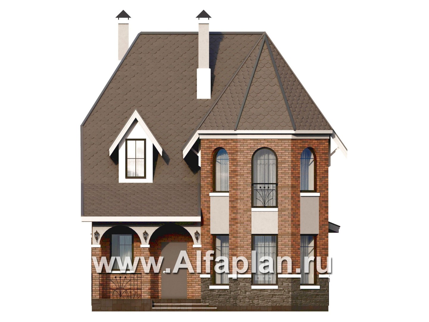 Проекты домов Альфаплан - Проект двухэтажного дома с эркером - изображение фасада №1