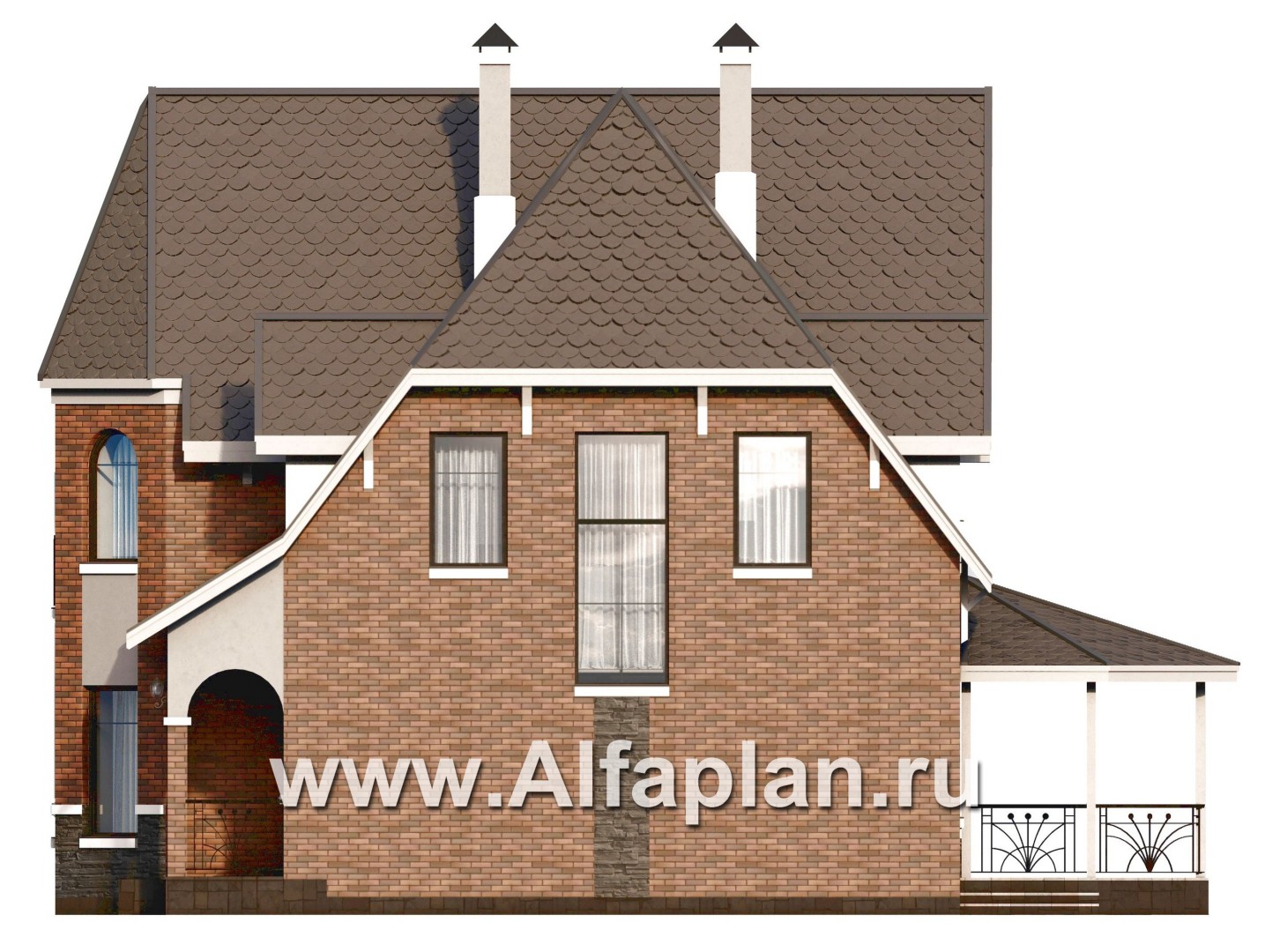 Проекты домов Альфаплан - Проект двухэтажного дома с эркером - изображение фасада №2
