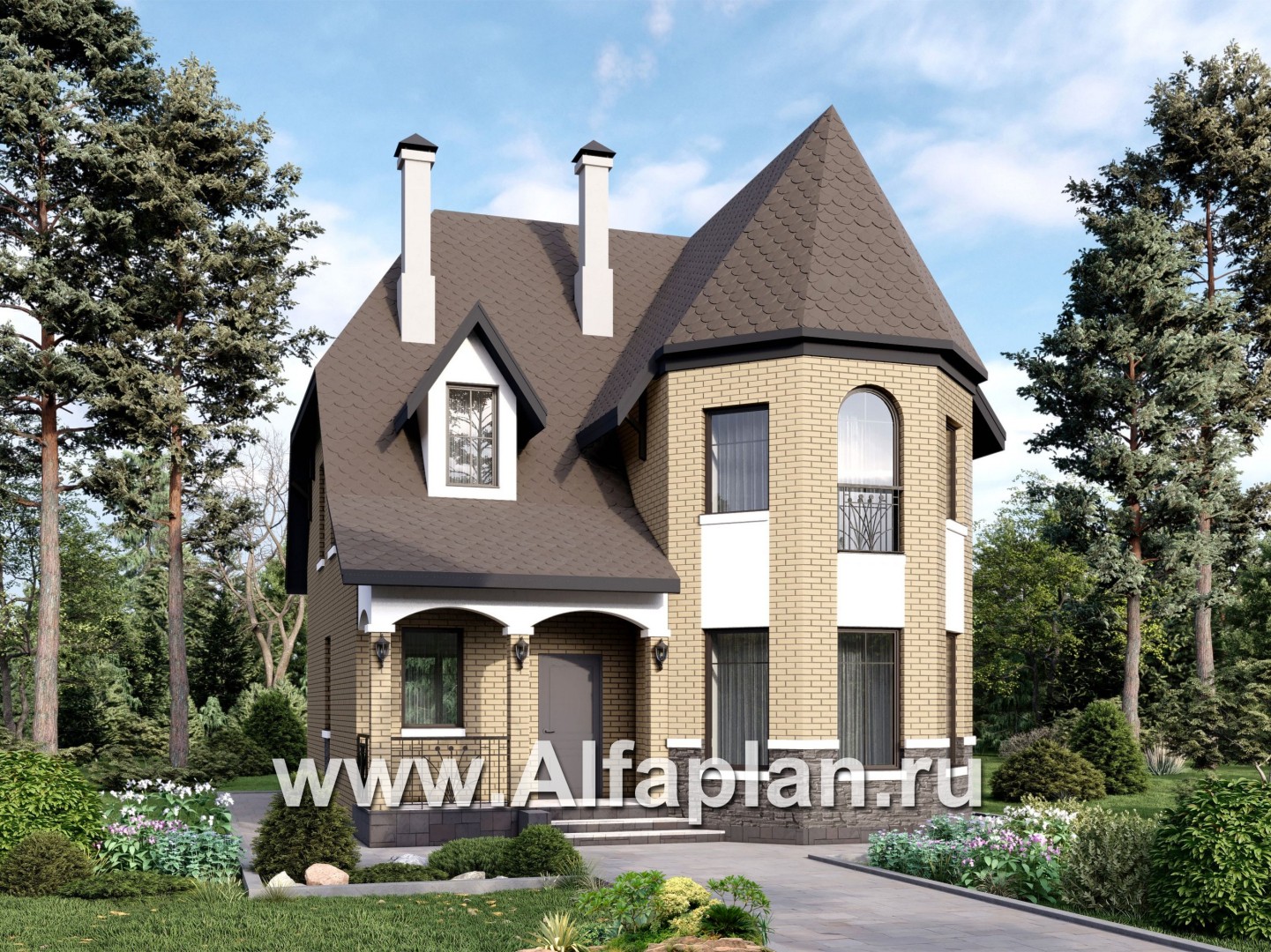 Проекты домов Альфаплан - Проект двухэтажного дома с эркером - основное изображение
