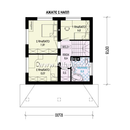 Проекты домов Альфаплан - Проект одноэтажного  дома  из бруса для отдыха - превью плана проекта №2