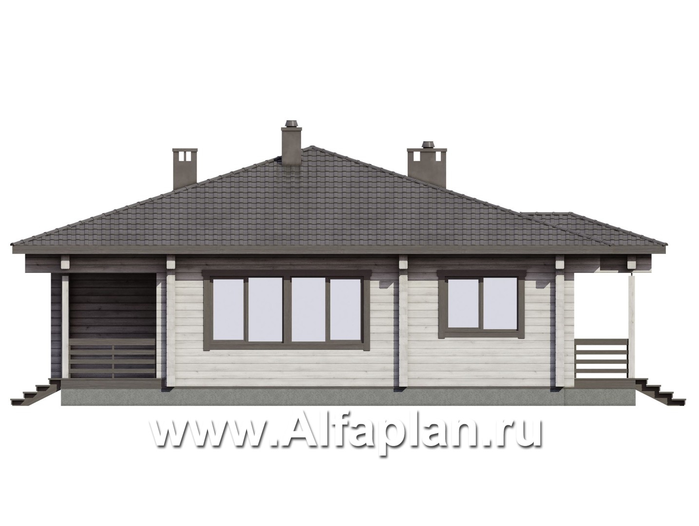 Проекты домов Альфаплан - Проект одноэтажного дома из клееного бруса - изображение фасада №3
