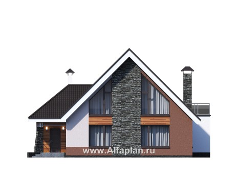«Амарант» - проект современного коттеджа с мансардой, с террасой и балконом - превью фасада дома