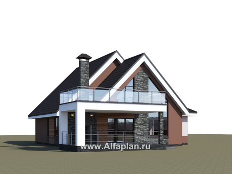 «Амарант» - проект современного коттеджа с мансардой, с террасой и балконом - превью дополнительного изображения №2
