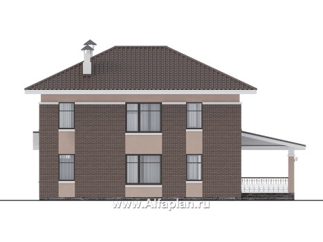 Проекты домов Альфаплан - "Вермеер" - проект двухэтажного дома с эркером и лестницей в гостиной - превью фасада №4