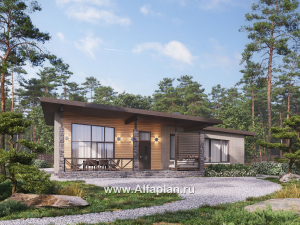Проекты домов Альфаплан - "Стрелец" -проект современного одноэтажного дома с односкатной крышей - превью основного изображения