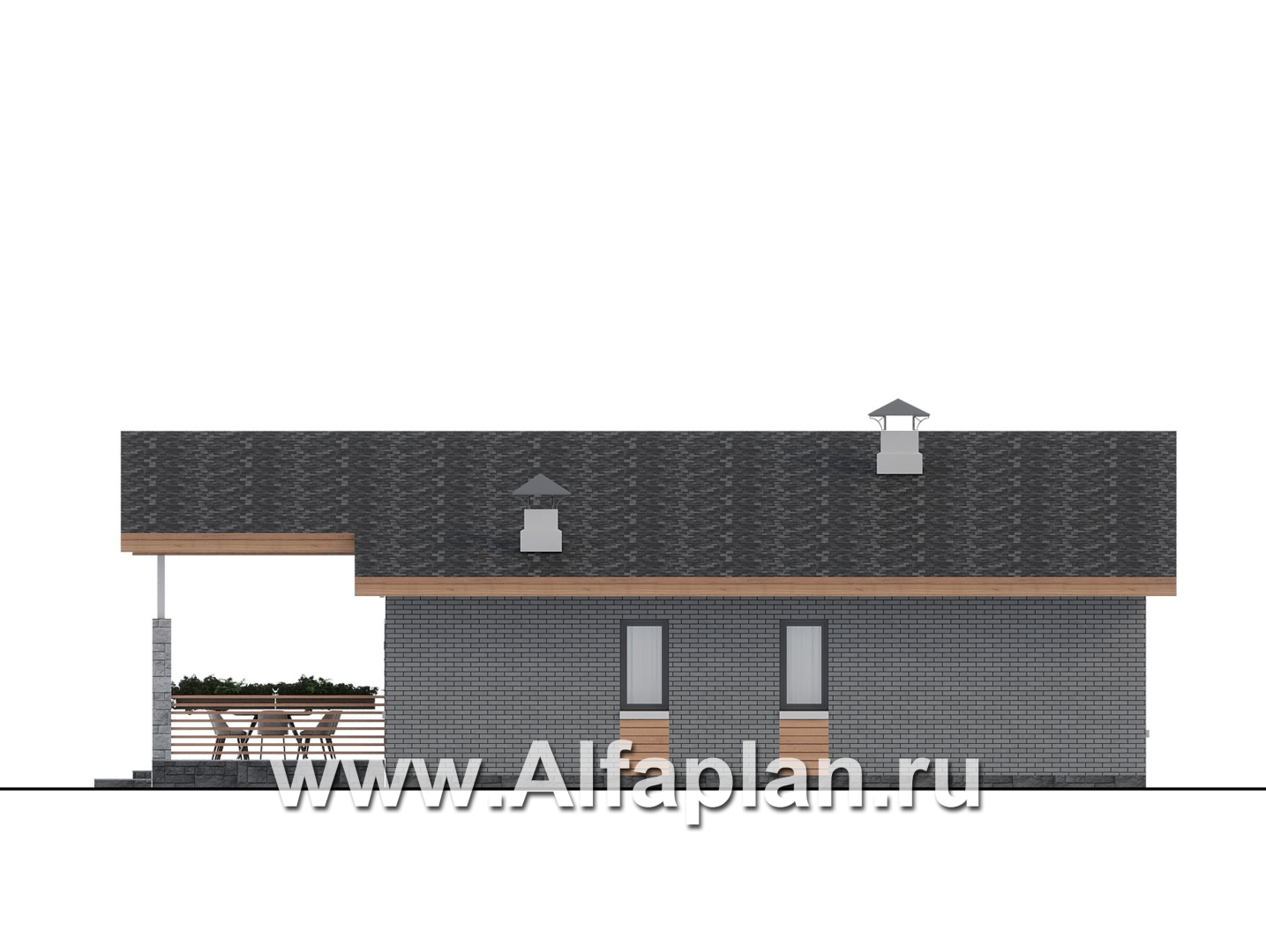 Проекты домов Альфаплан - "Форест" - проект одноэтажного дома с большой террасой - изображение фасада №2