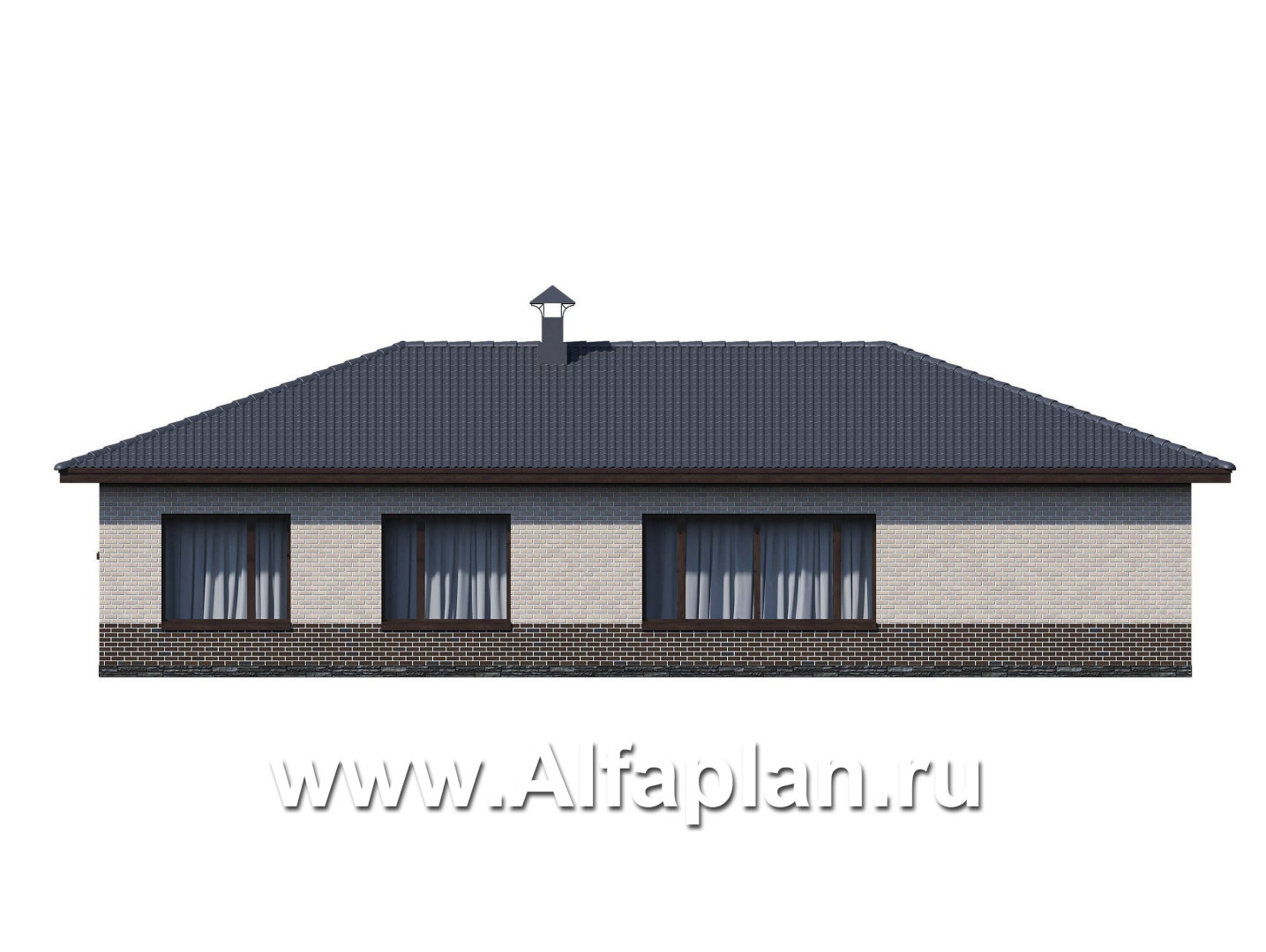 Проекты домов Альфаплан - «Алазея» - просторный одноэтажный дом с тремя спальнями и кабинетом - изображение фасада №4