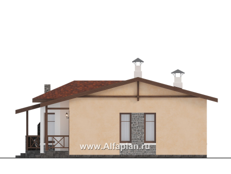 Проекты домов Альфаплан - "Сорренто" - проект одноэтажного дома, две спальни, в средиземноморском стиле - превью фасада №2