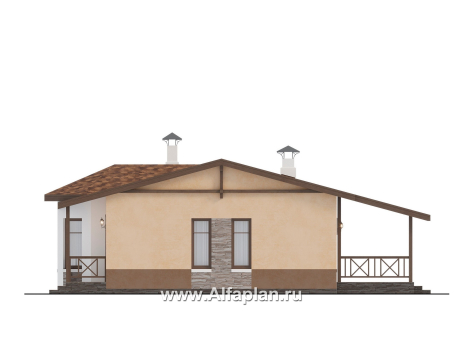 «Сорренто» - проект одноэтажного дома, с эркером и террасой, 2 спальни, в средиземноморском стиле - превью фасада дома