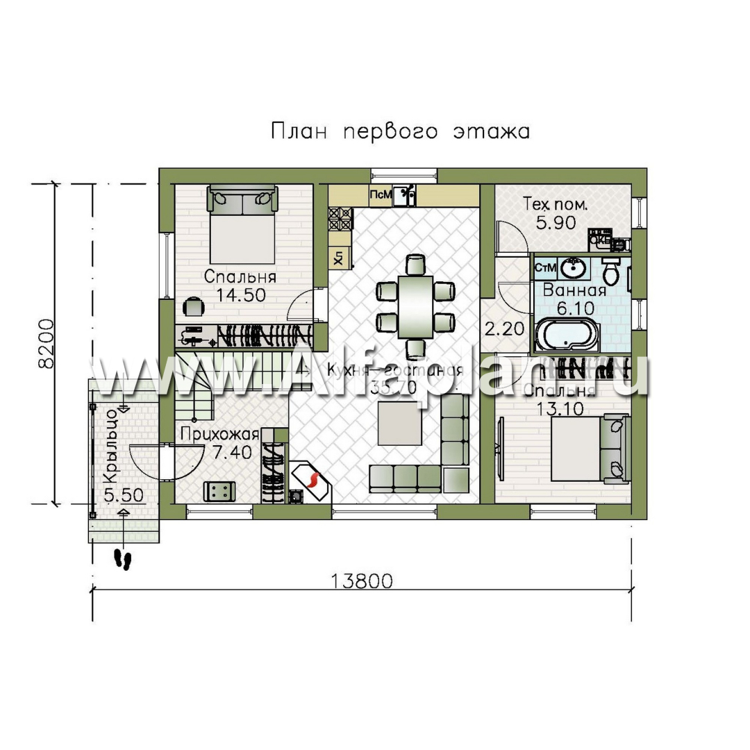 Проекты домов Альфаплан - "Тигода" - компактный простой дом с мансардой - план проекта №1