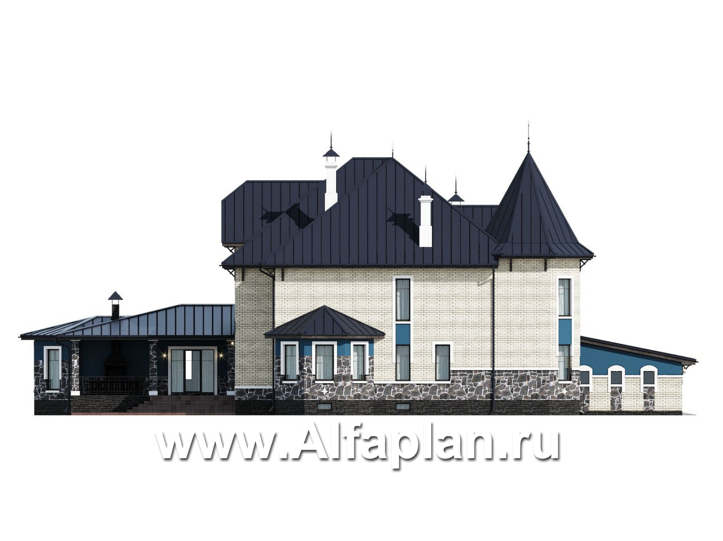 «Дворянское гнездо» - проект двухэтажного дома,  с двусветной гостиной и бассейном, семейный особняк в русском стиле - фасад дома