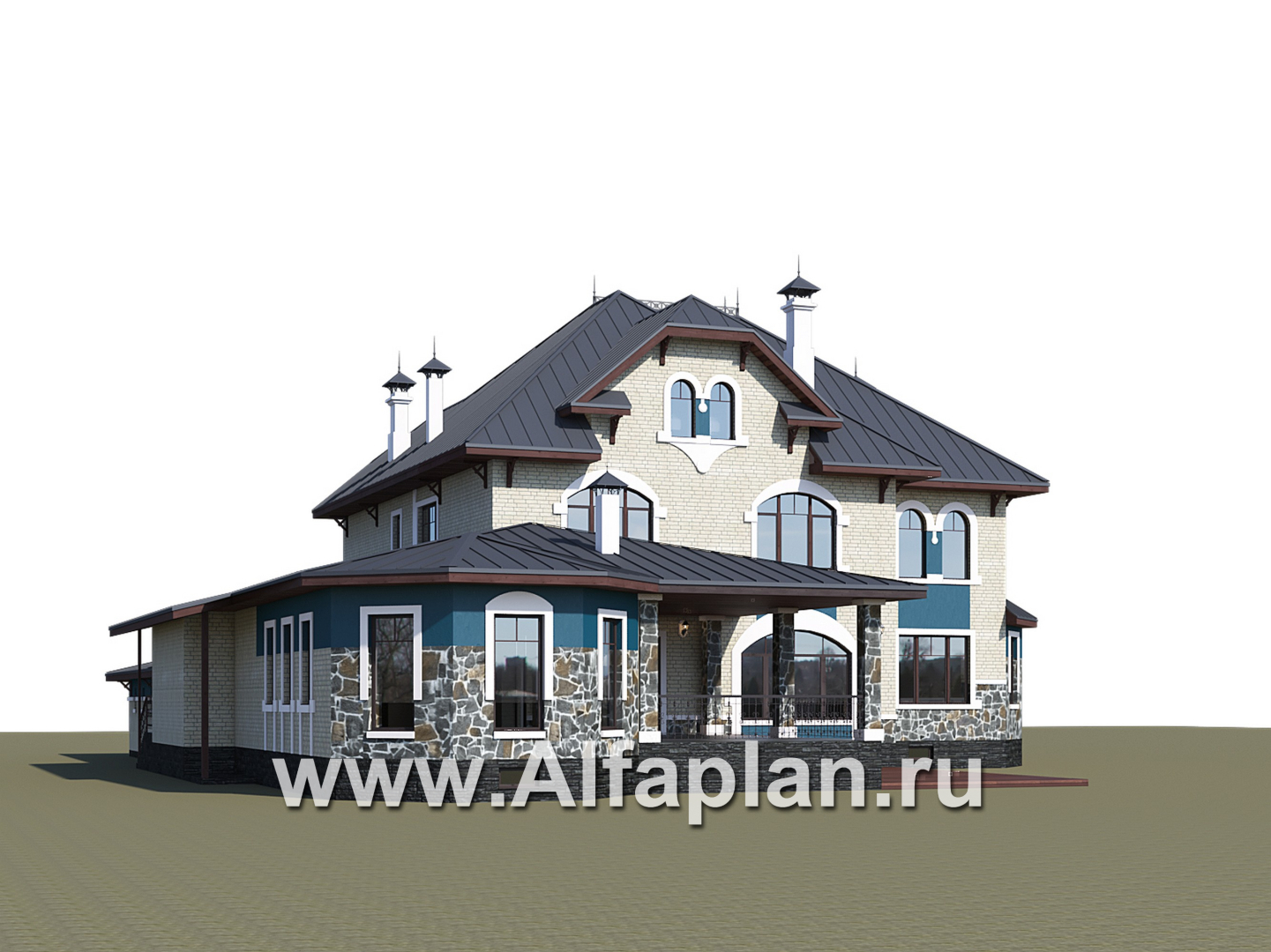 «Дворянское гнездо» - проект двухэтажного дома,  с двусветной гостиной и бассейном, семейный особняк в русском стиле - дизайн дома №3