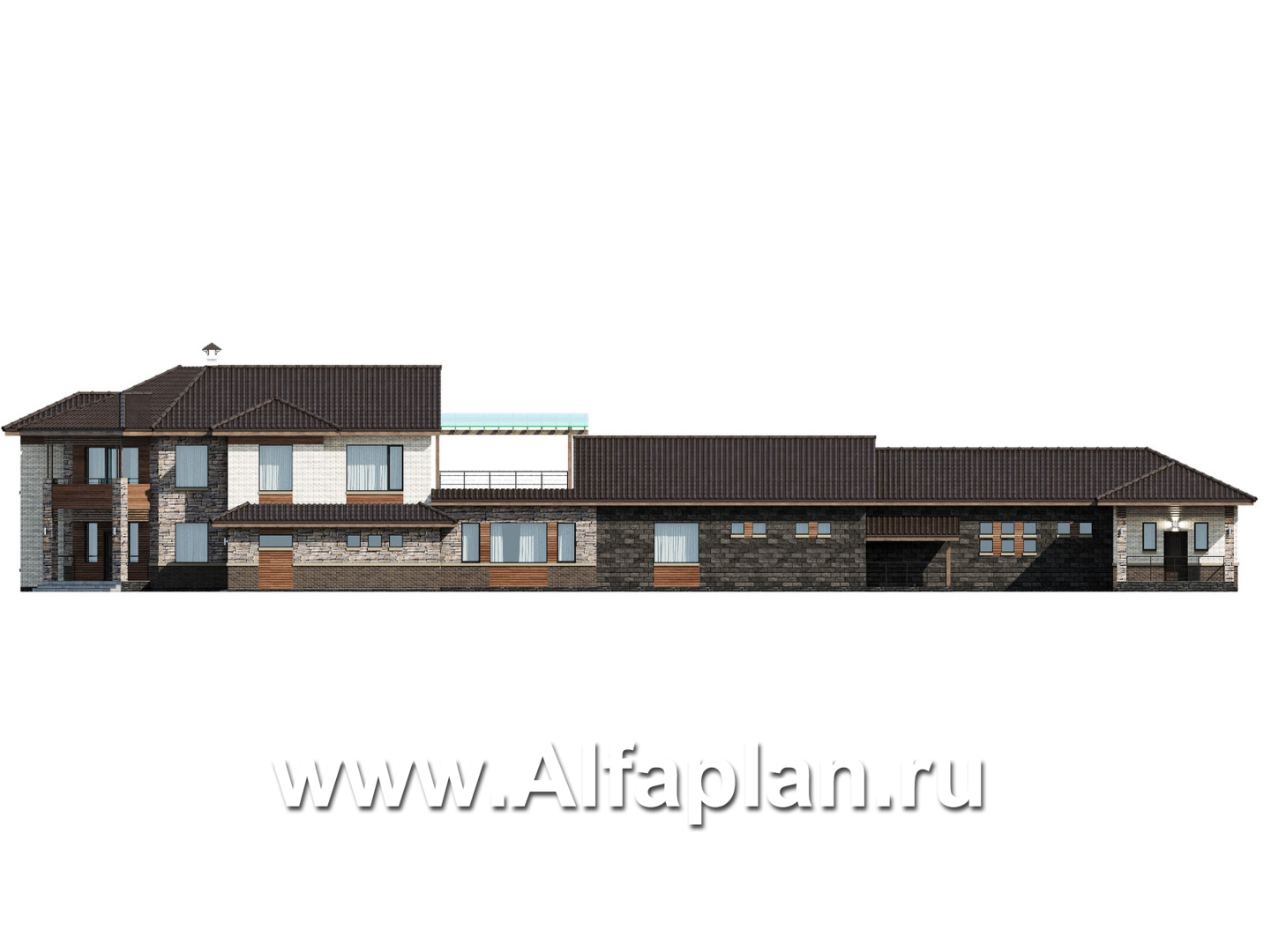 «Шахерезада» - проект двухэтажной роскошной виллы, со вторым светом гостиной, с бассейном и с гаражом - фасад дома