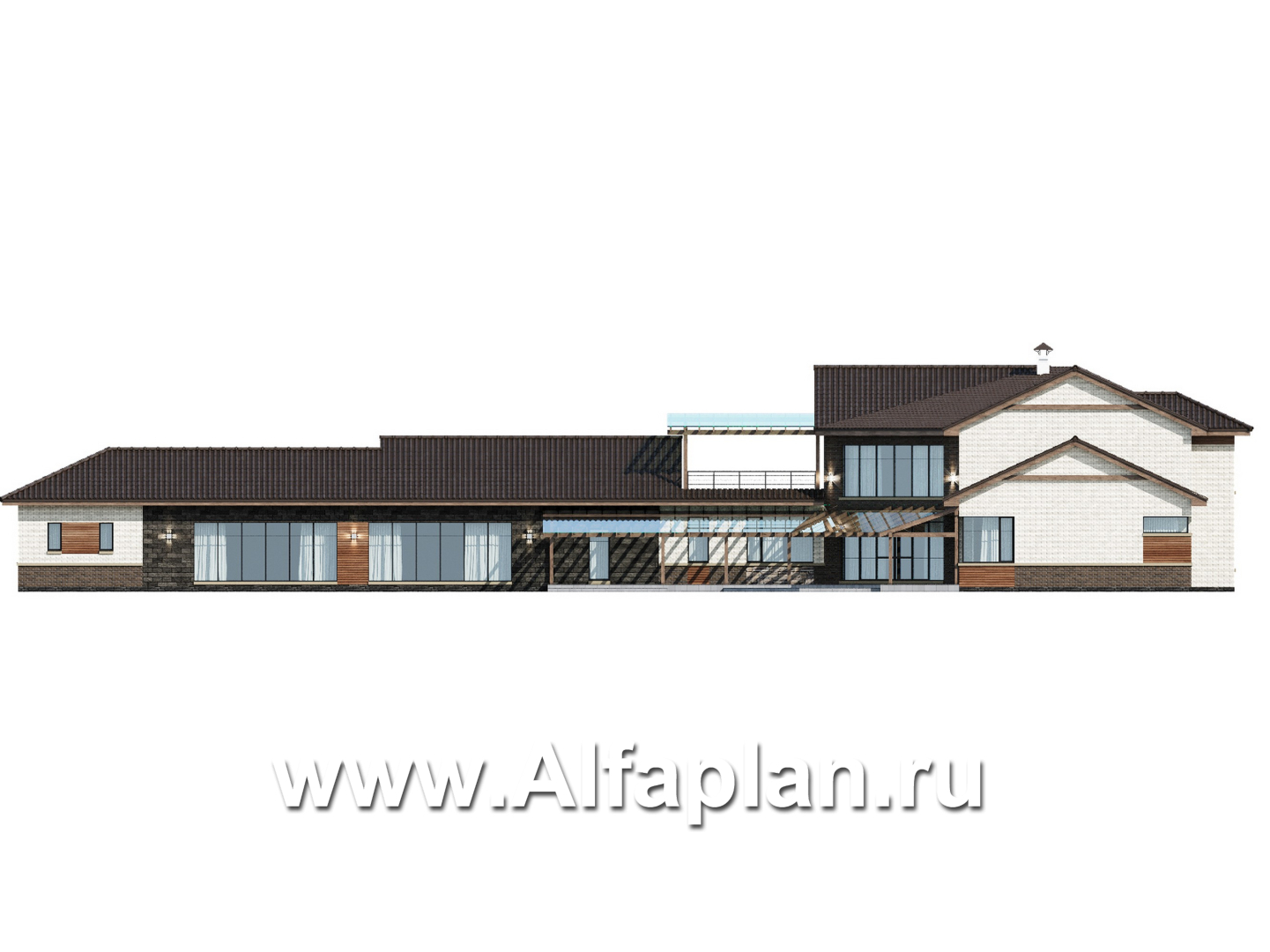«Шахерезада» - проект двухэтажной роскошной виллы, со вторым светом гостиной, с бассейном и с гаражом - фасад дома