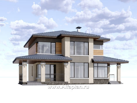 «Монтана» - проект двухэтажного дома из кирпича, с террасой, в стиле Райта - превью дополнительного изображения №1