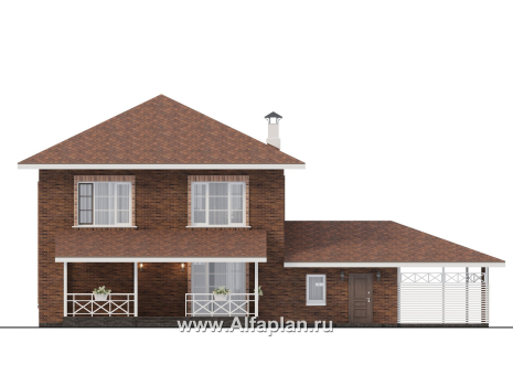 «Сайма» - проект двухэтажного дома из кирпичей, с террасой, в баварском стиле, с гаражом - превью фасада дома