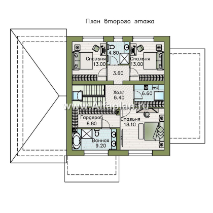 «Династия» - проект дома с мансардой, мастер спальня, с террасой сбоку и гаражом с мастерской - превью план дома