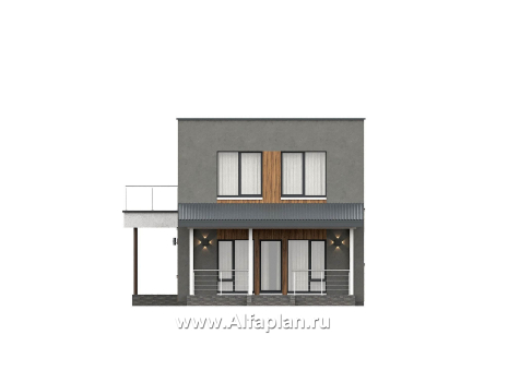 «Викинг» - проект дома, 2 этажа, с сауной и с террасой, в стиле хай-тек - превью фасада дома