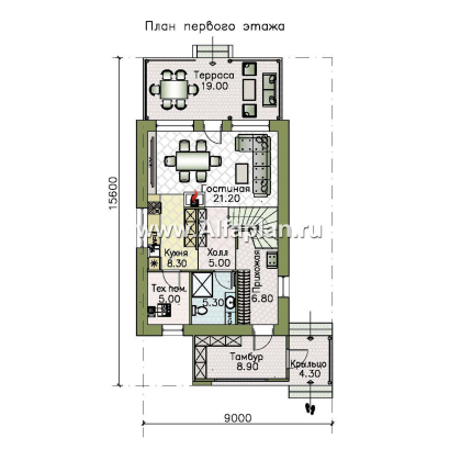 «Викинг» - проект дома, 2 этажа, с сауной и с террасой, в стиле хай-тек - превью план дома